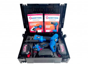 Набор аккумуляторных инструментов Nortool шуруповёрт CD21B, угловая шлифмашина CGA21B, в кейсе - фото 3